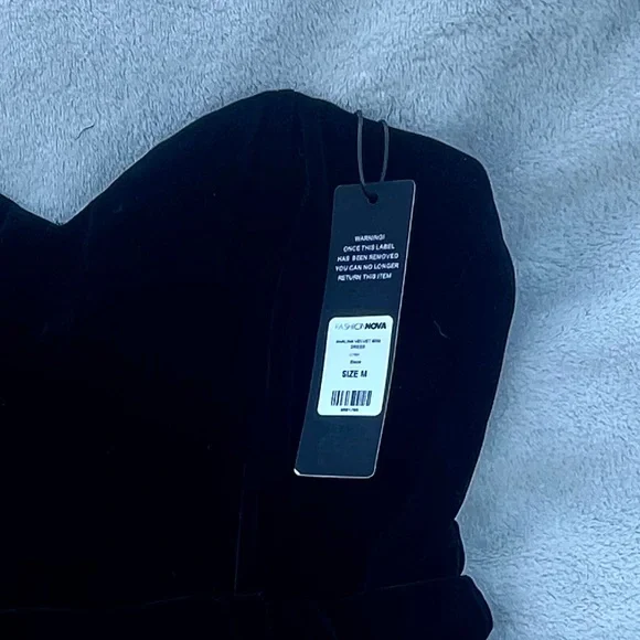 Fashion Nova Black Velvet & Rosette Mini Dress – Size M (NWT) - Picture 8 of 8